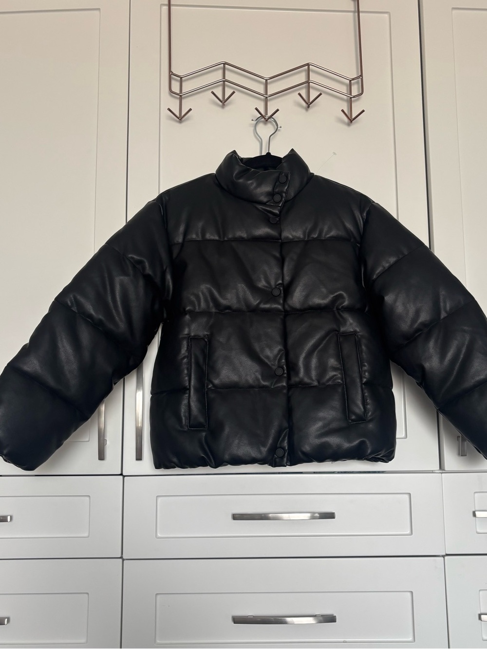 Kids Black Puffer Coat - Faux Leather. Zara 13/14 Bnwt